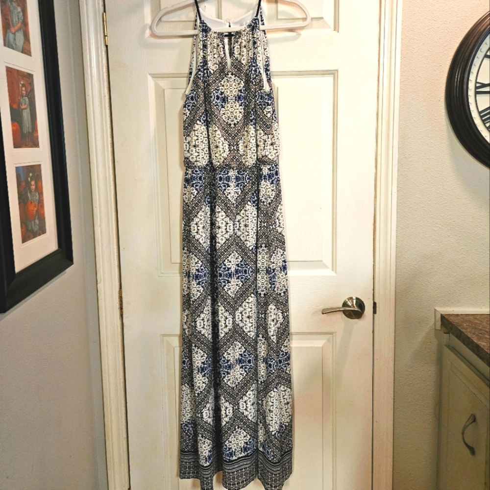 London Times Black and White Maxi Summer Halter Dress Size 8